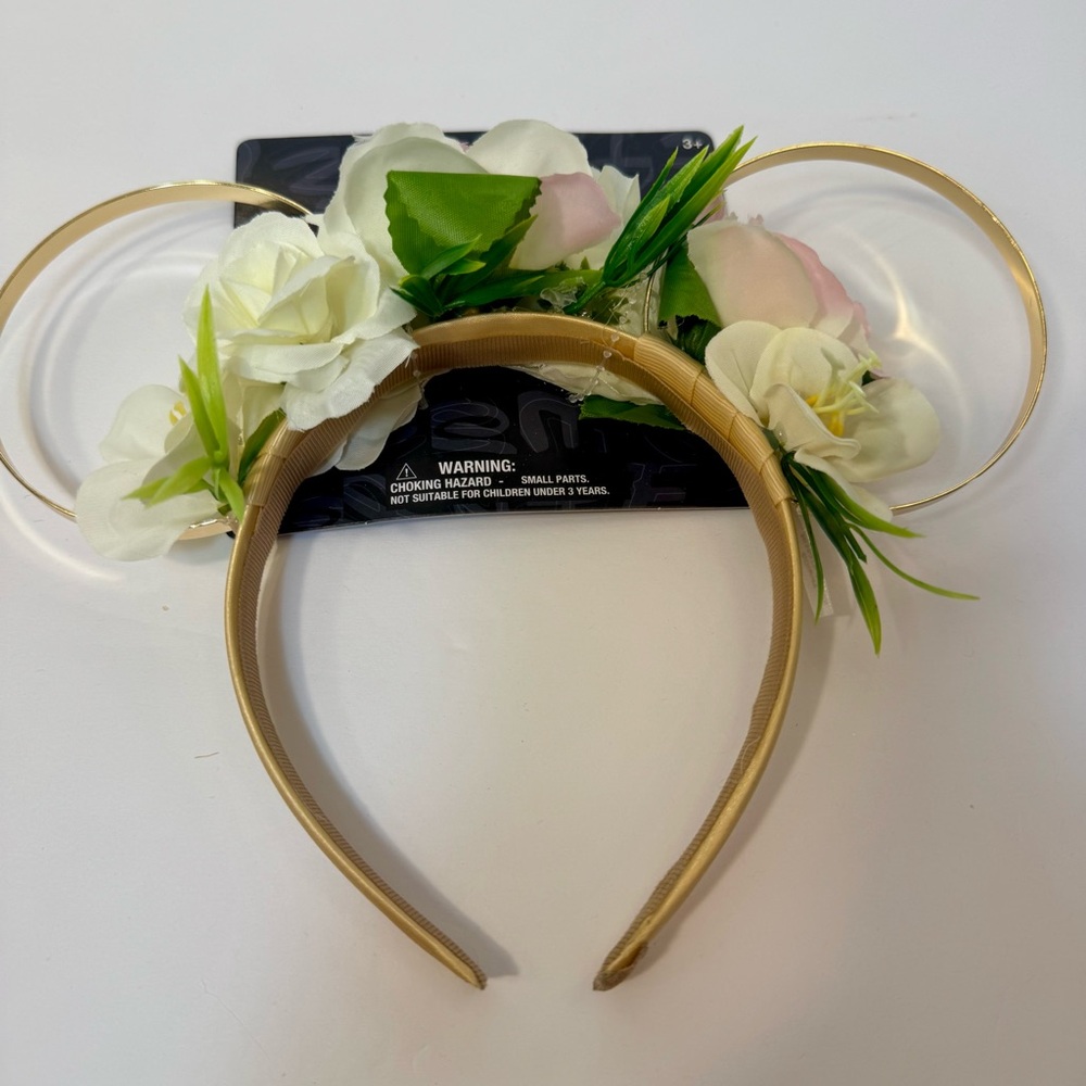 NWT. Disney Gold with faux floral Minnie Mouse Floral Headband ears Aldi exclusi